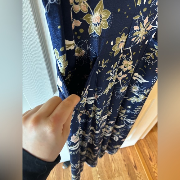 Earthbound Blue Floral Sleeveless Velvet Wide Leg Stretch Jumpsuit Pockets M/L - Picture 6 of 12